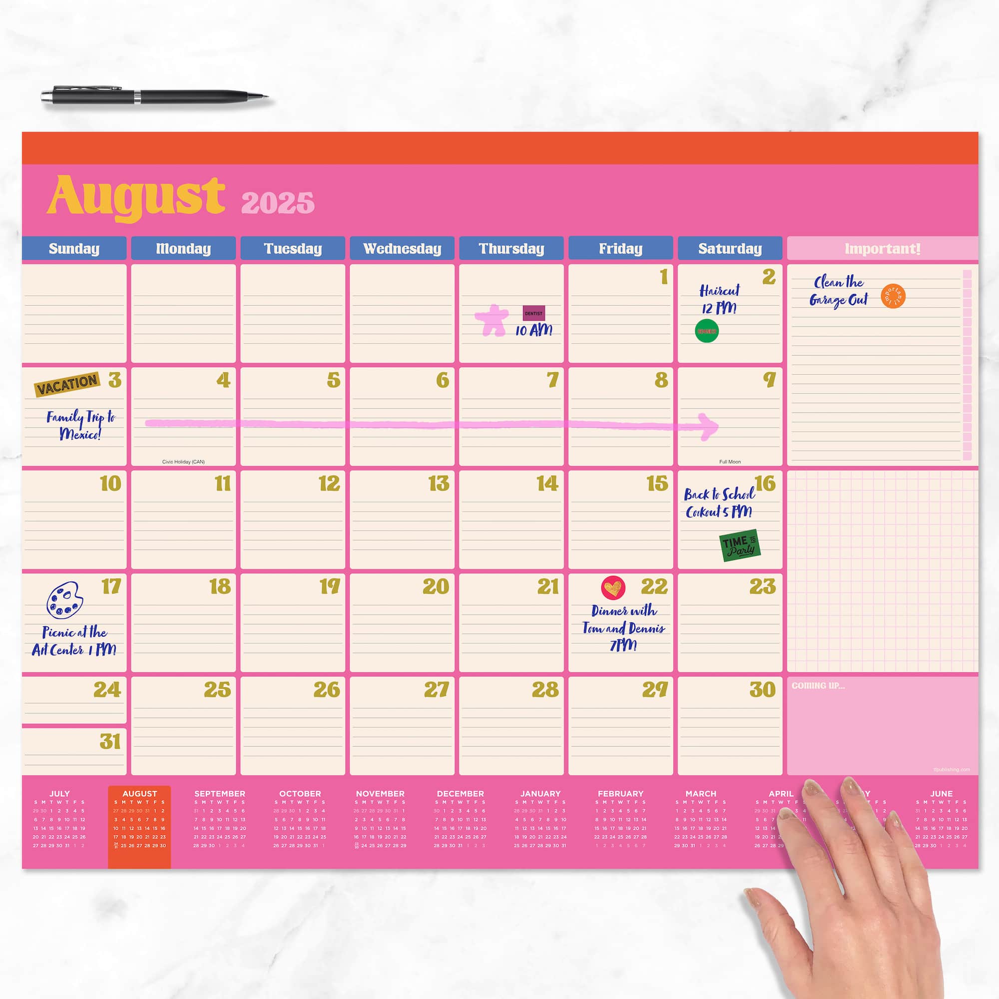 July 2025 - June 2026 Large Sherbert Desk Pad Monthly Blotter Calendar